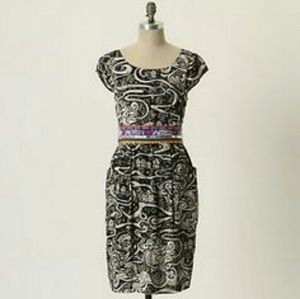 Anthropologie Swirling Villages Dress XS S 4 EUC Rare Vintage Holiday Whimsy
